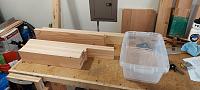Construction grade 2x lumber (fir) from one of the two big box stores, stabilized and prepped for working: 2x2" leg blanks, rails for table apron and...
