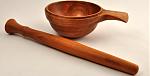 Cherry porringer and spurtle.  Holds about 1 "heart healthy" serving of oatmeal.  Or a couple handfuls of nuts as a personal snack bowl